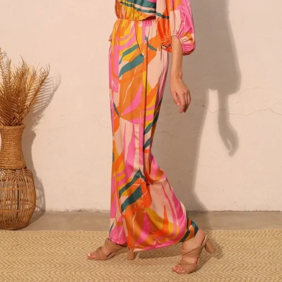 Isla Tropical Satin Boat Neck Blouson Jumpsuit